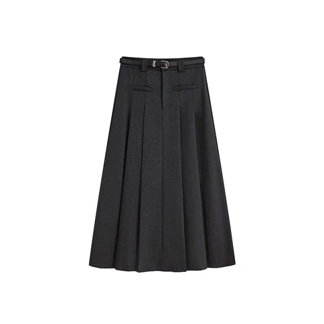 Gray suit skirt for women in spring, summer and autumn pocket design A-line skirt with high waist mid-length slit pleated skirt