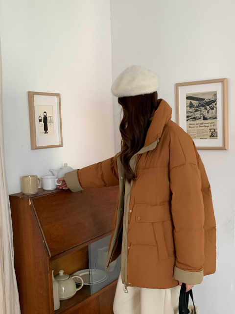 90 White Goosevelt 2024 off-season thickened down jacket for women's casual Korean version loose warm large size goosevelt jacket jacket
