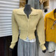 2025 spring French temperament short waist-hugging solid color sweater small fragrance lapel single-breasted knitted cardigan for women