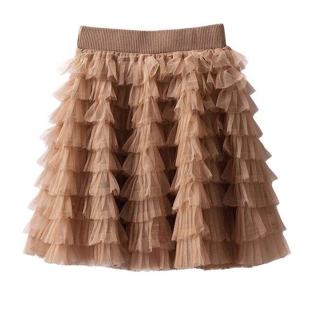 2025 autumn new elastic waist mesh cake skirt fluffy skirt short skirt high waist A-line versatile knitted skirt