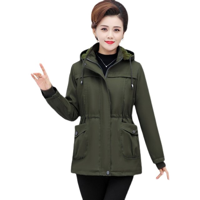 
Middle-aged fat mother autumn and winter quilted thickened coat women's mid-length cotton coat middle-aged and elderly hooded plus velvet windbreaker