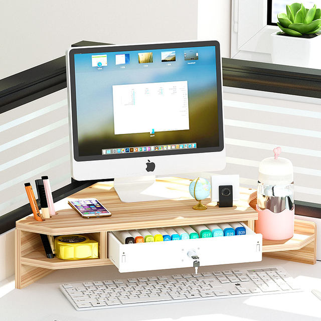 Workstation computer elevated office wooden triangular corner desktop ...