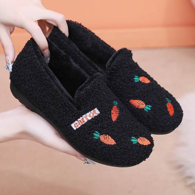 Winter women's cotton plus fluffy fur shoes, non-slip thickened beanie cotton shoes, middle-aged and elderly mothers' warm indoor and outdoor cotton slippers