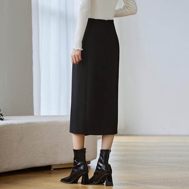 3S women's clothing 2024 Winter niche commute all -round OL design temperament A -line skirt irregular split bag hip skirt
