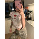 JMJ 2025 Spring American Love Hot Diamond Dog Paw Full Print Slim Short Sleeve T-shirt Women's Casual Base Shirt Top
