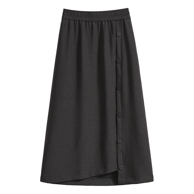 Women's 2024 new large size fat mm skirt 200Jin [Jin equals 0.5 kg] Elastic waist irregular button mid-length A-line skirt