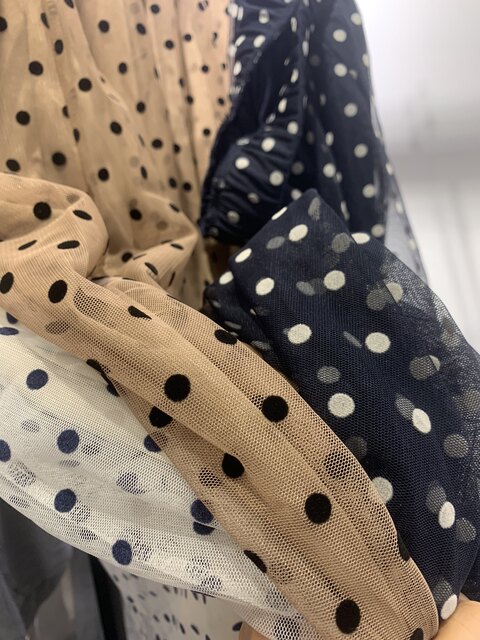 Original single elastic high waist flocking polka dot versatile large sling A-line skirt half-body long skirt lady gauze skirt women spring and summer new style

