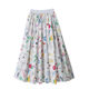 Spring new Korean version small fresh high waist slim A-line large hem skirt commuting cartoon printed mid-length cotton skirt
