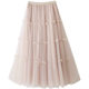 Spring retro princess fairy high waist Japanese solid color bow lace stitching gauze net long skirt