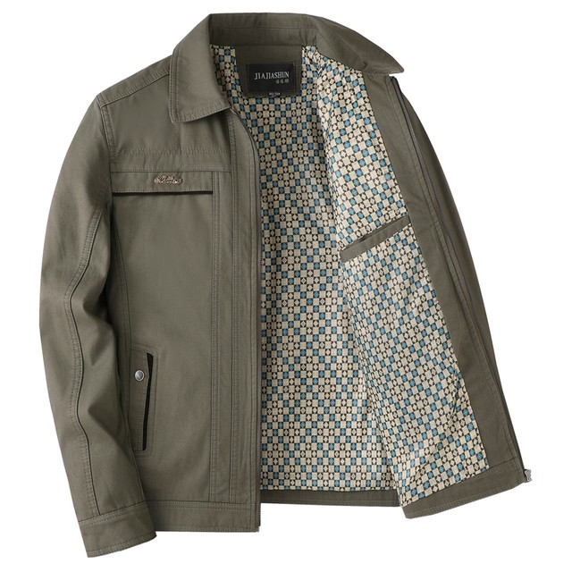 Middle-aged daddy spring and autumn pure cotton jacket middle-aged and elderly men's lapel business casual autumn cotton jacket
