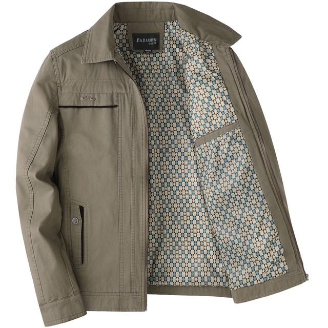 Middle-aged daddy spring and autumn pure cotton jacket middle-aged and elderly men's lapel business casual autumn cotton jacket