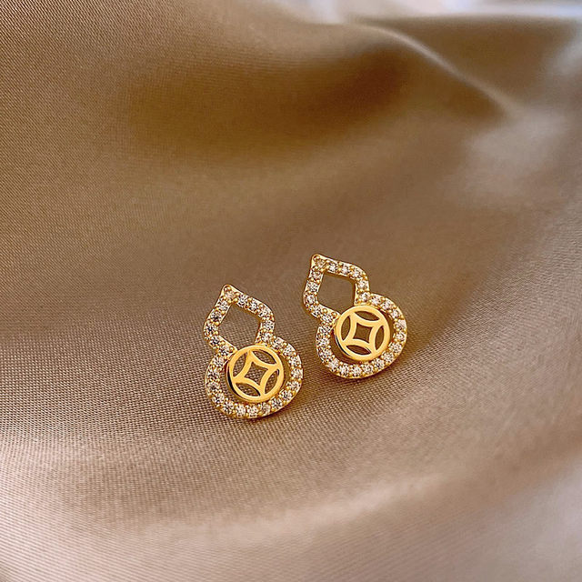 
Xuanxue Wangcai gourd earrings unique 2025 new niche earrings gold retro earrings for women high-end and light luxury