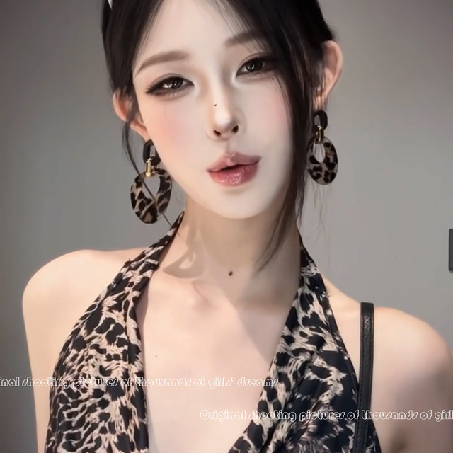 y2k Millennial future style leopard print exaggerated face small geometric circle earrings European and American retro all-match earrings earrings