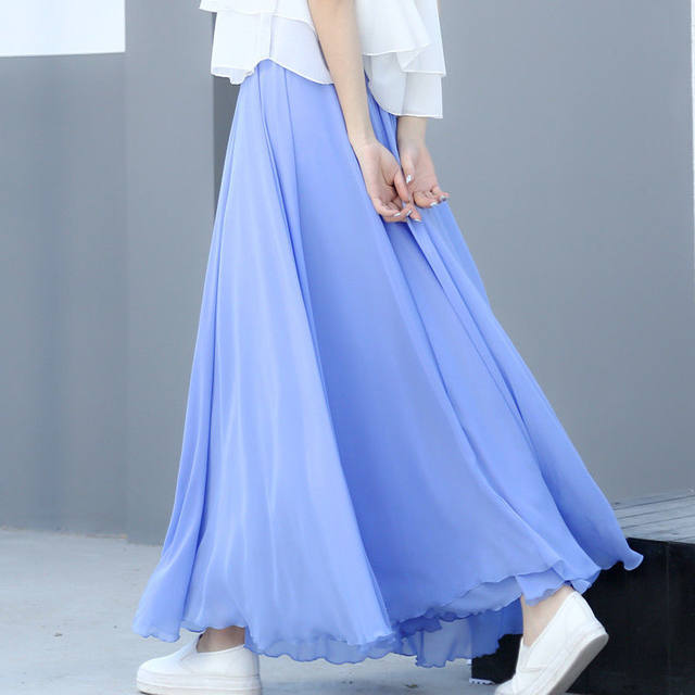 Drooping chiffon skirt mid-length spring and autumn versatile high-waisted A-line 540-degree large sling and mopping dance long skirt