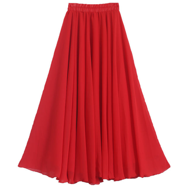 Drooping chiffon skirt mid-length spring and autumn versatile high-waisted A-line 540-degree large sling and mopping dance long skirt