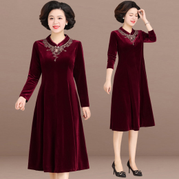 Mama autumn velvet dress in the air old woman spring and autumn happy mother-in-law wedding dress cheongsam dress