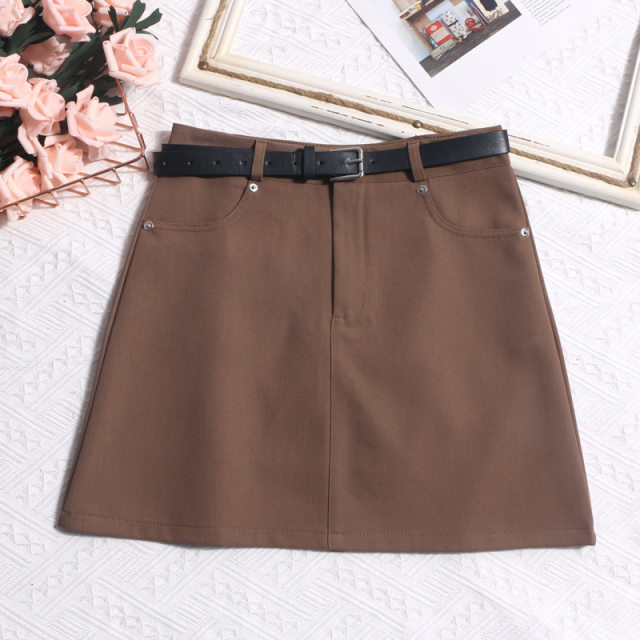 High waist belt pocket anti-exposure skirt commuter style professional A-line short skirt hip skirt suit skirt women
