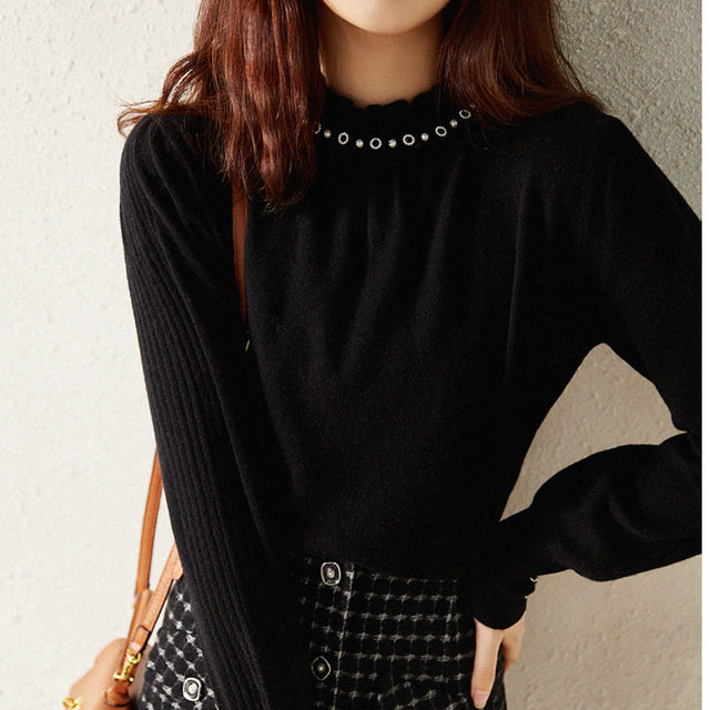 Large -size women's clothing autumn and winter new small incense wind breeze nail -nail coating sweater women's fashion bottom shirt knitted top