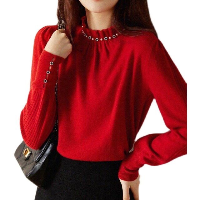 Large -size women's clothing autumn and winter new small incense wind breeze nail -nail coating sweater women's fashion bottom shirt knitted top