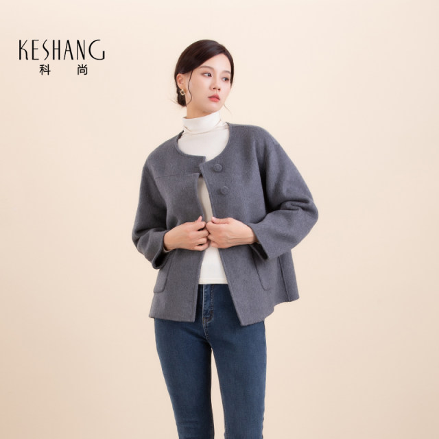 Keshang round neck double-sided wool coat for women short 2024 winter new wool coat looks tall and small

