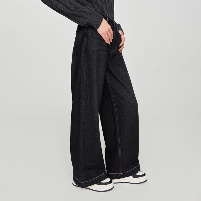 Lee spring and summer loose straight five-bag black women's wide-leg jeans casual trend