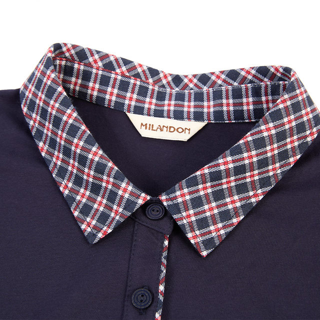 Miranden Middle-aged and Elderly Mother Wear 2025 Fall New Fashion Embroidered Check Lapel T-shirt Women's Long Sleeve Thick