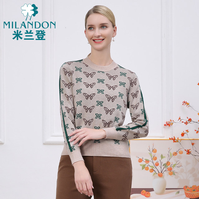 Milanden middle-aged and elderly mothers' clothing 2025 new autumn and winter round neck fashionable printed sweaters women's warm tops