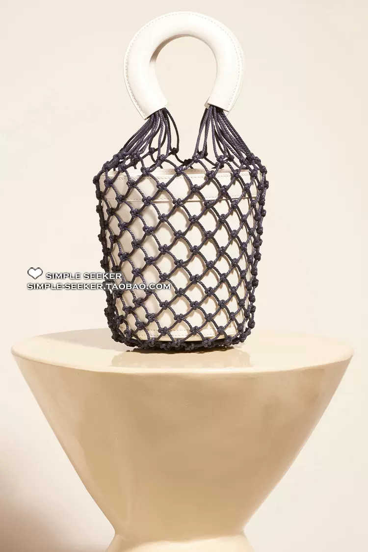 美国代购STAUD MOREAU BUCKET BAG 拼色绳结编织渔网水桶包4色-Taobao