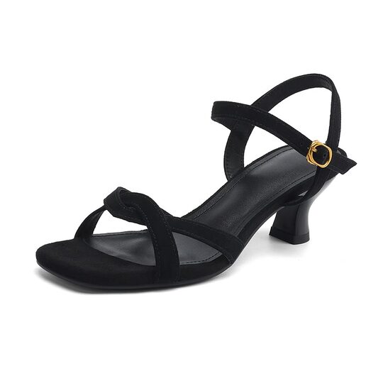 
French small heel flat toe sandals for women 2025 summer new large size medium heel simple versatile black high heels