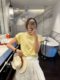 Zhiyan South Korea imported light and thin summer white yellow solid color rolled sleeve round neck small version fitted casual T-shirt
