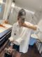 Zhiyan South Korea imported loose casual trendy pure white black cartoon printed mid-length long-sleeved shirt jacket