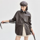 Zandanu leather jacket female retro locomotive wind lapel waistband loose mid -length soft jacket 18374612
