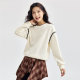 Giordano coat women's imitation wool soft and glutinous fashionable age-reducing contrasting color shell embroidered round neck pullover sweatshirt 18324509