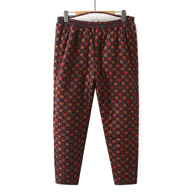 Middle-aged and elderly mothers' new printed velvet thickened warm cotton pants for women high waist slim versatile casual long pants