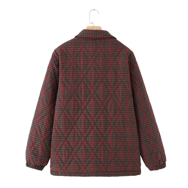 Middle-aged and elderly mothers new autumn and winter lapel plaid cotton jacket women's loose and versatile casual cotton coat cotton top