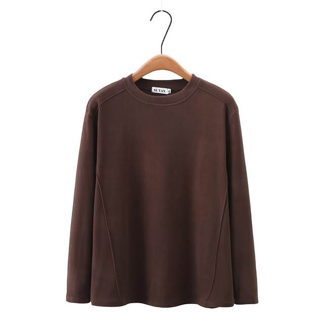 Large size mother autumn and winter double-sided velvet base shirt 200 Jin [Jin equals 0.5 kg] Loose and fashionable inner round neck long-sleeved T-shirt top