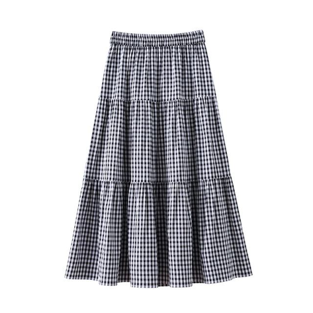 OSA commuting versatile plaid skirt women's skirt 2025 summer new age-reducing slimming a-line cake skirt