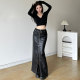 Gagaopt2024 new lace -up high -waisted half -body skirt double zipper scale leather skirt slug
