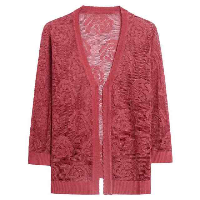 
Mom's summer clothes fashionable ice silk knitted cardigan hollow shawl jacket middle-aged and elderly women's sun protection air conditioning shirt top