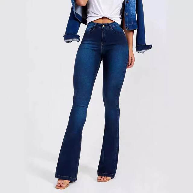 2025 spring new style new style European and American foreign trade Amazon high waist slim elastic flared jeans women's trousers
