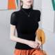 Half turtle neck double-layer mesh T-shirt for women short-sleeved slim 2024 summer new solid color versatile women stand-up collar shirt
