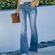 Cross-border European and American spring new Amazon fashion breasted bell-bottom pants high-waist stretch jeans women's trousers customized
