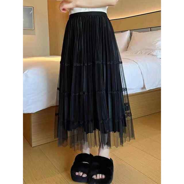 New autumn and winter high-waisted and versatile slim mesh lace spliced ​​skirt customized for women
