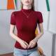 Half turtle neck double-layer mesh T-shirt for women short-sleeved slim 2024 summer new solid color versatile women stand-up collar shirt
