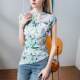New Chinese-style stand-up collar ink printed cheongsam collar top for women slim fit 2024 spring and summer slit button sleeveless shirt
