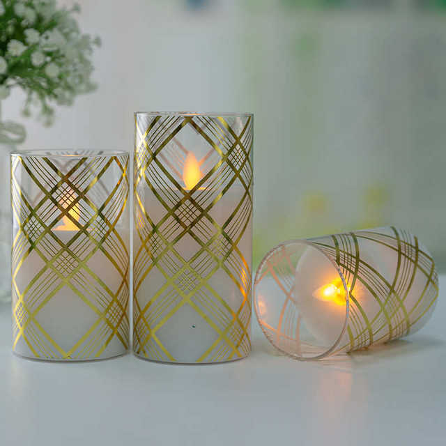 
Hot stamping decal aristocratic plaid pattern glass paraffin home gardening atmosphere candle light LED electronic candle light