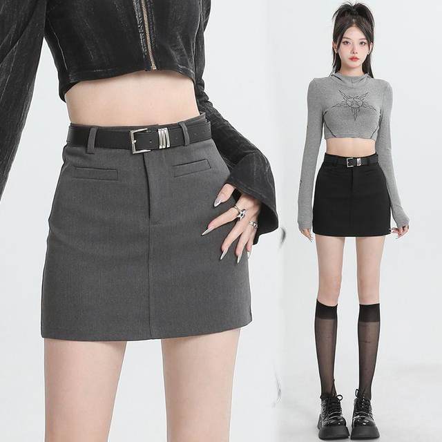 Spring and summer gray high-waisted suit skirt 2024 new retro slim skirt college versatile workwear
