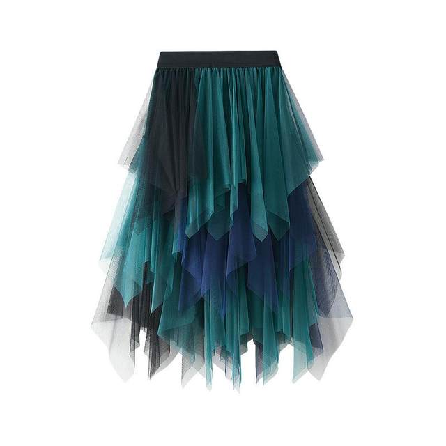 New color-blocking mesh multi-layer irregular and versatile elastic waist mid-length skirt skirt #8063 customized
