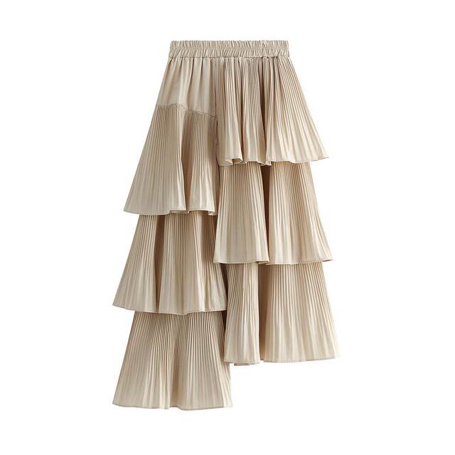 Autumn and winter Korean version asymmetric pleated cake skirt for women versatile mid-length ruffled irregular skirt 8255 custom
