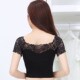 
Summer new short-sleeved T-shirt women's top Modal solid color half-half-body lace mesh large-size base shirt trendy